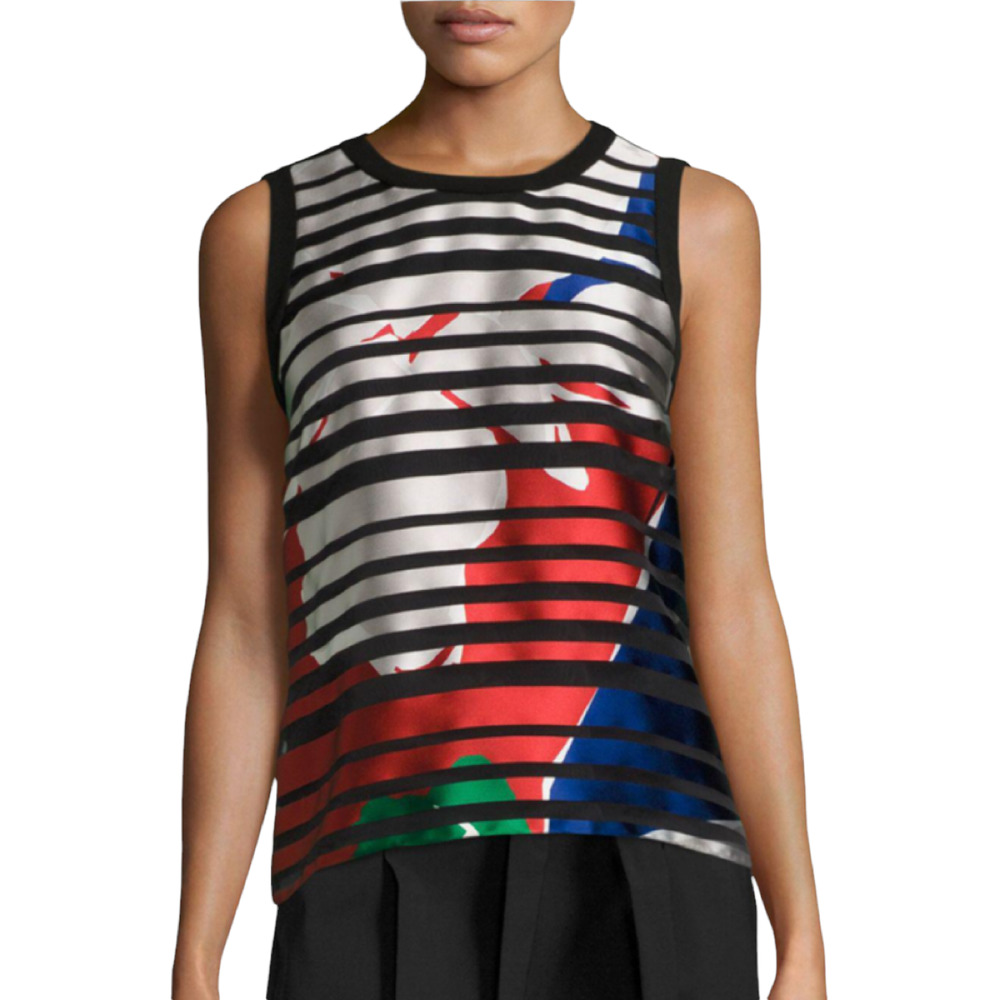 Boss Hugo Boss Inyna Black White Red Striped Crew Neck Sleeveless Blouse Size 4